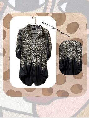 NWT🎉 Lindi Black Ombre Leopard Print Silky Flowy Tunic Dress